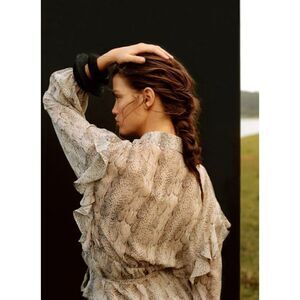 Animal Print Shirt Blouse Mango Frills Balloon, S new with tags